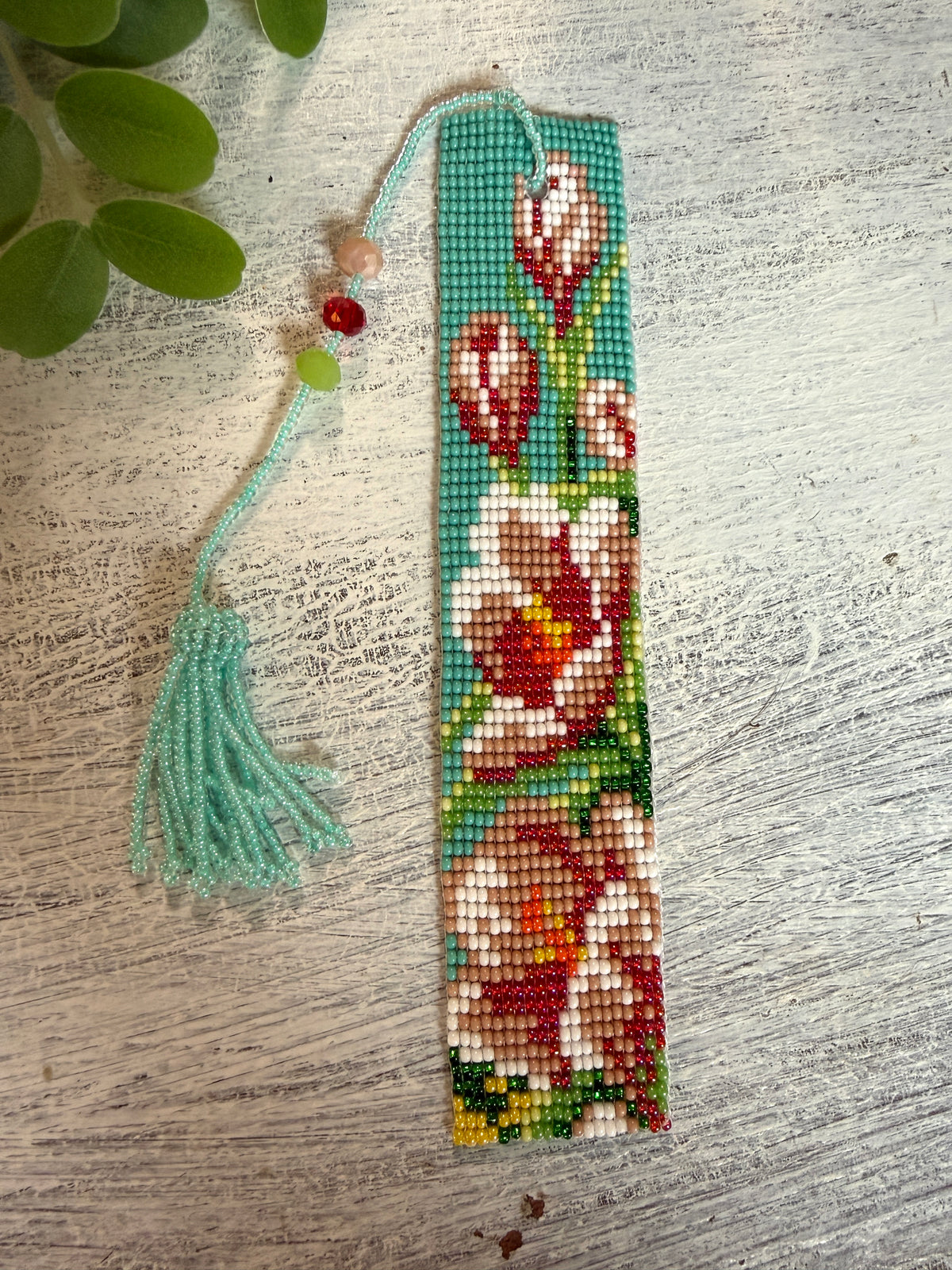 Pink Tulip Beaded Bookmark