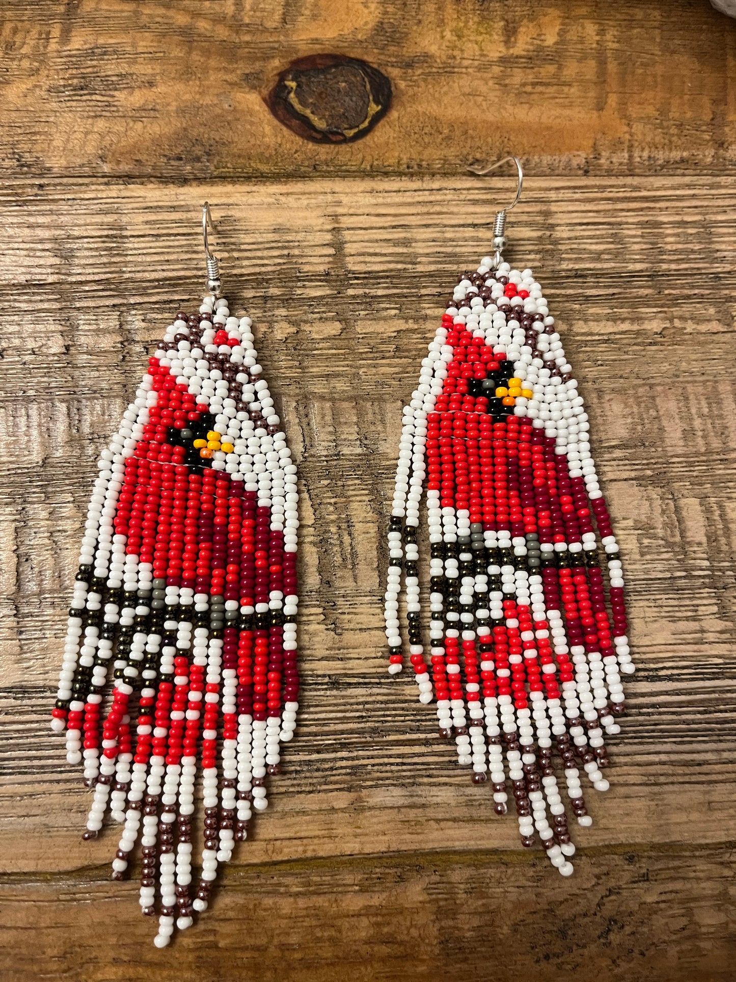 Winter Cardinal Fringe Earrings