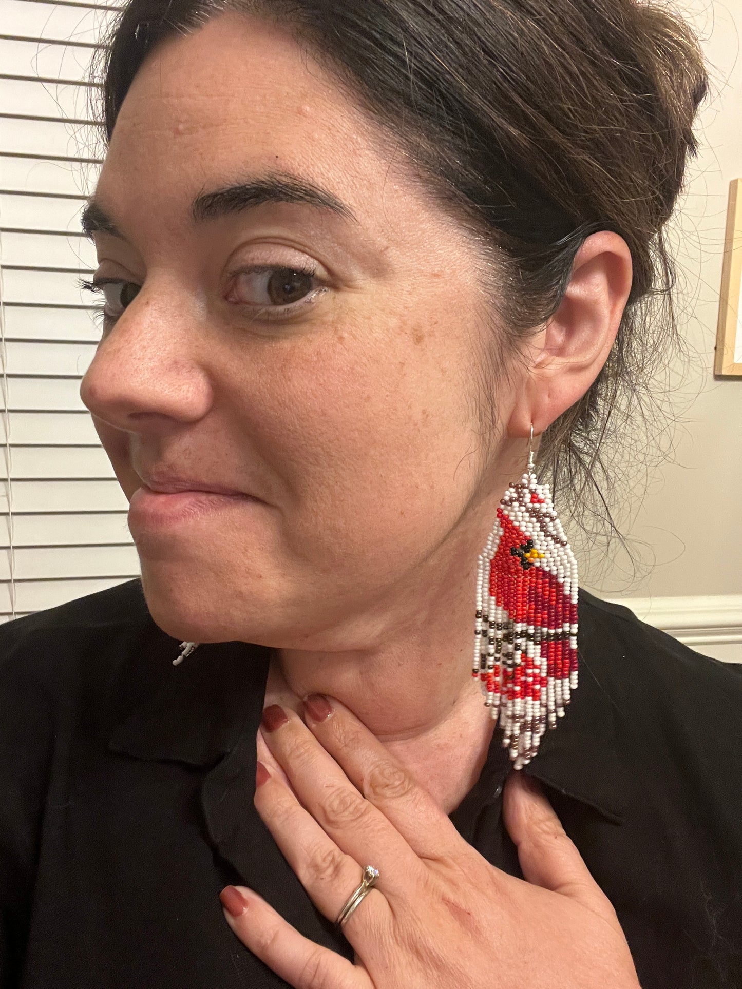 Winter Cardinal Fringe Earrings