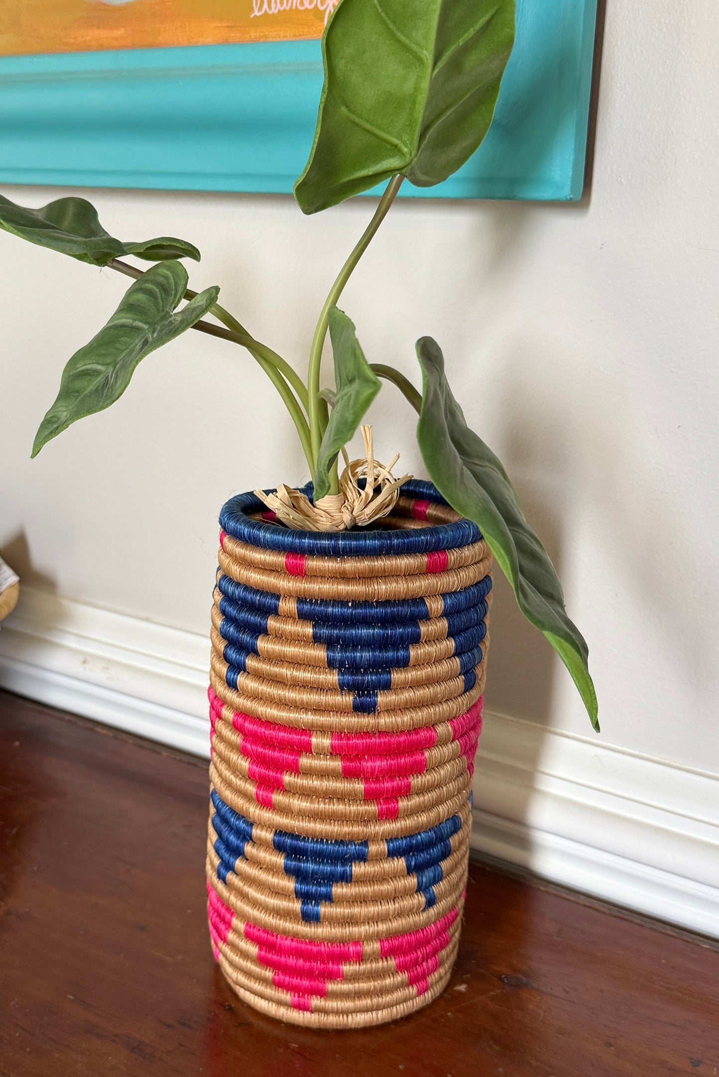 Triangles Woven Vase - Blue