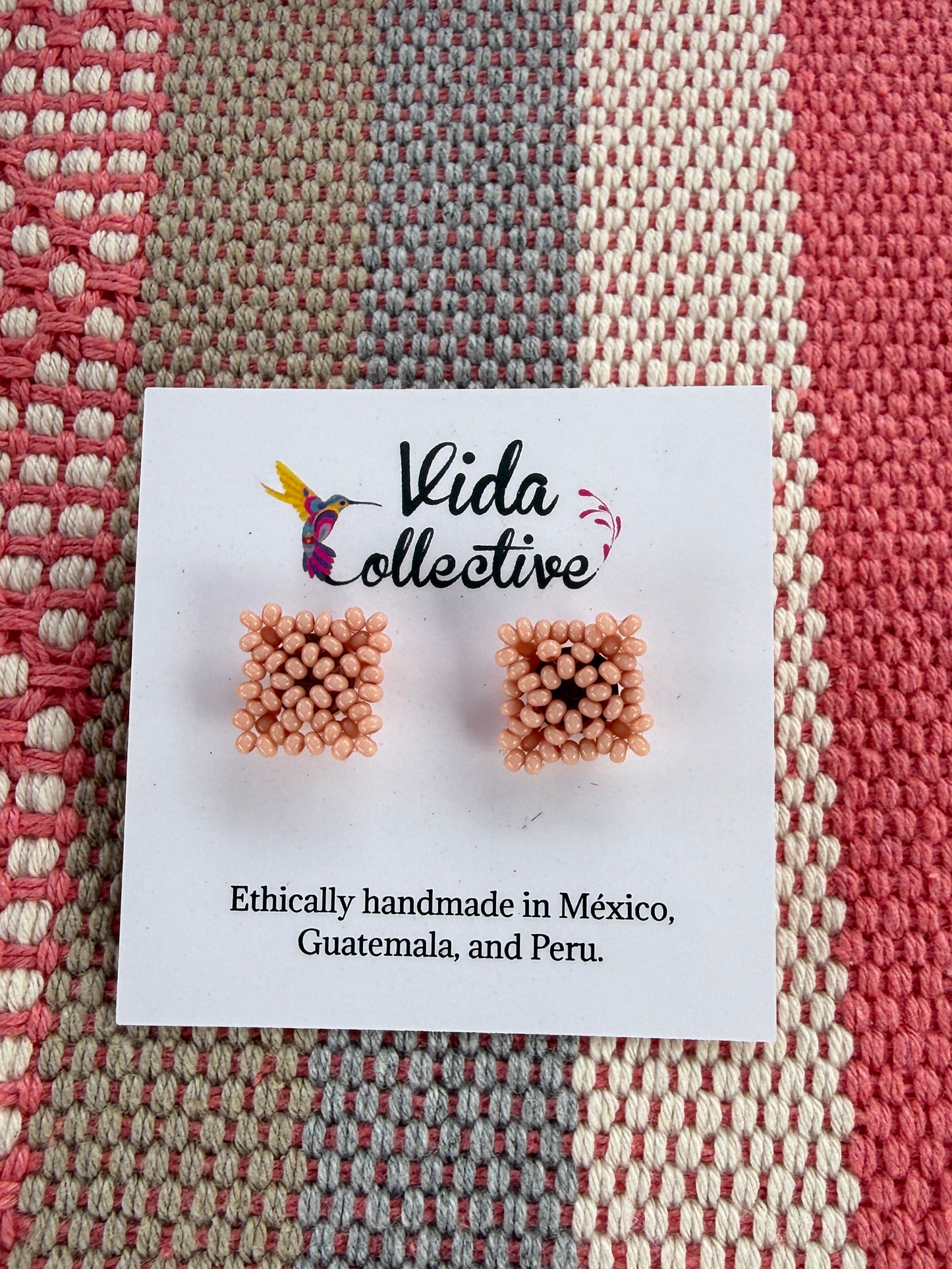 Square Beaded Stud Earrings