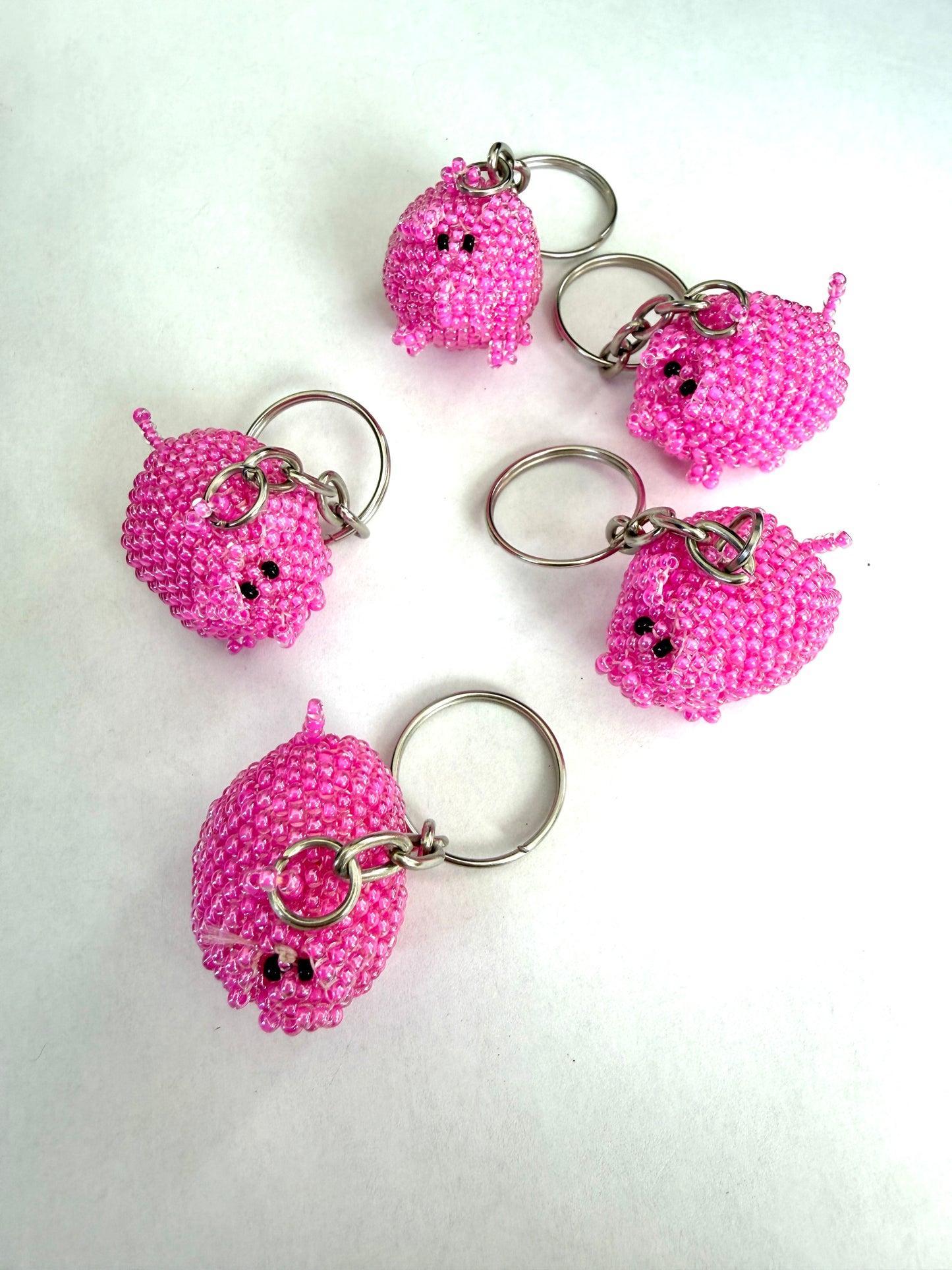 Pink Pig Beaded Keychains