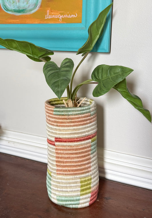 Striped Woven Vase - Salmon