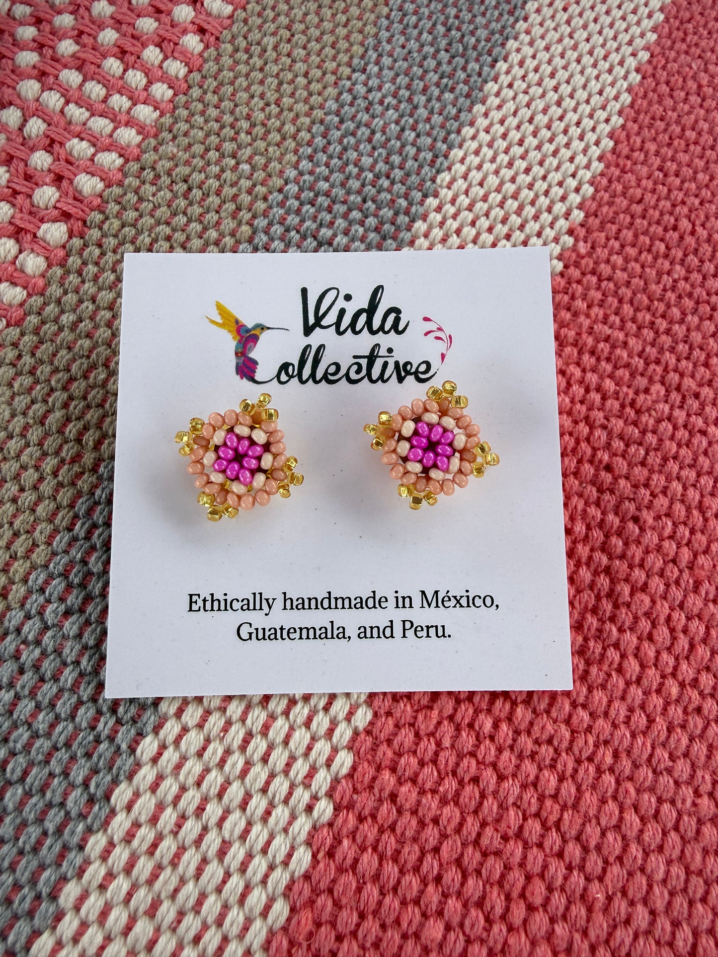 Square Beaded Stud Earrings
