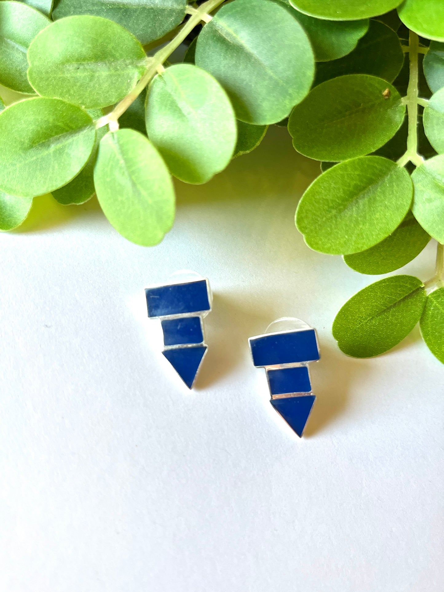 Silver Indigo Resin Geo Studs