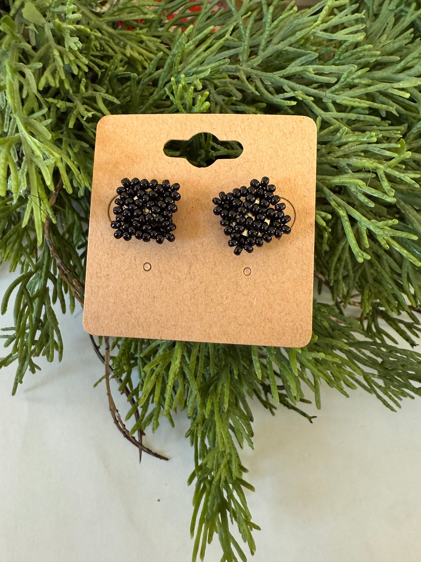 Square Beaded Stud Earrings