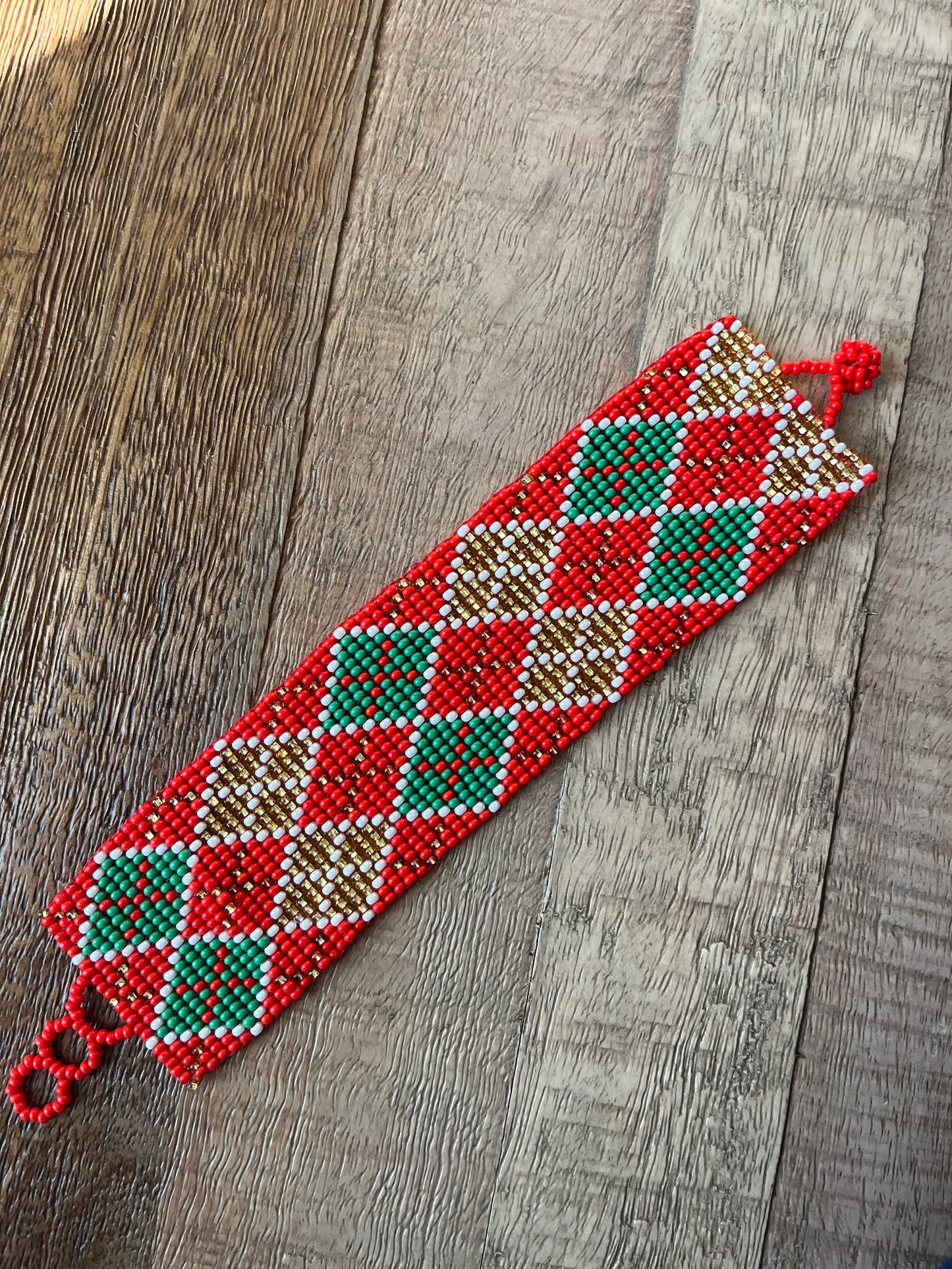 Beaded Holiday Argyle Cuff