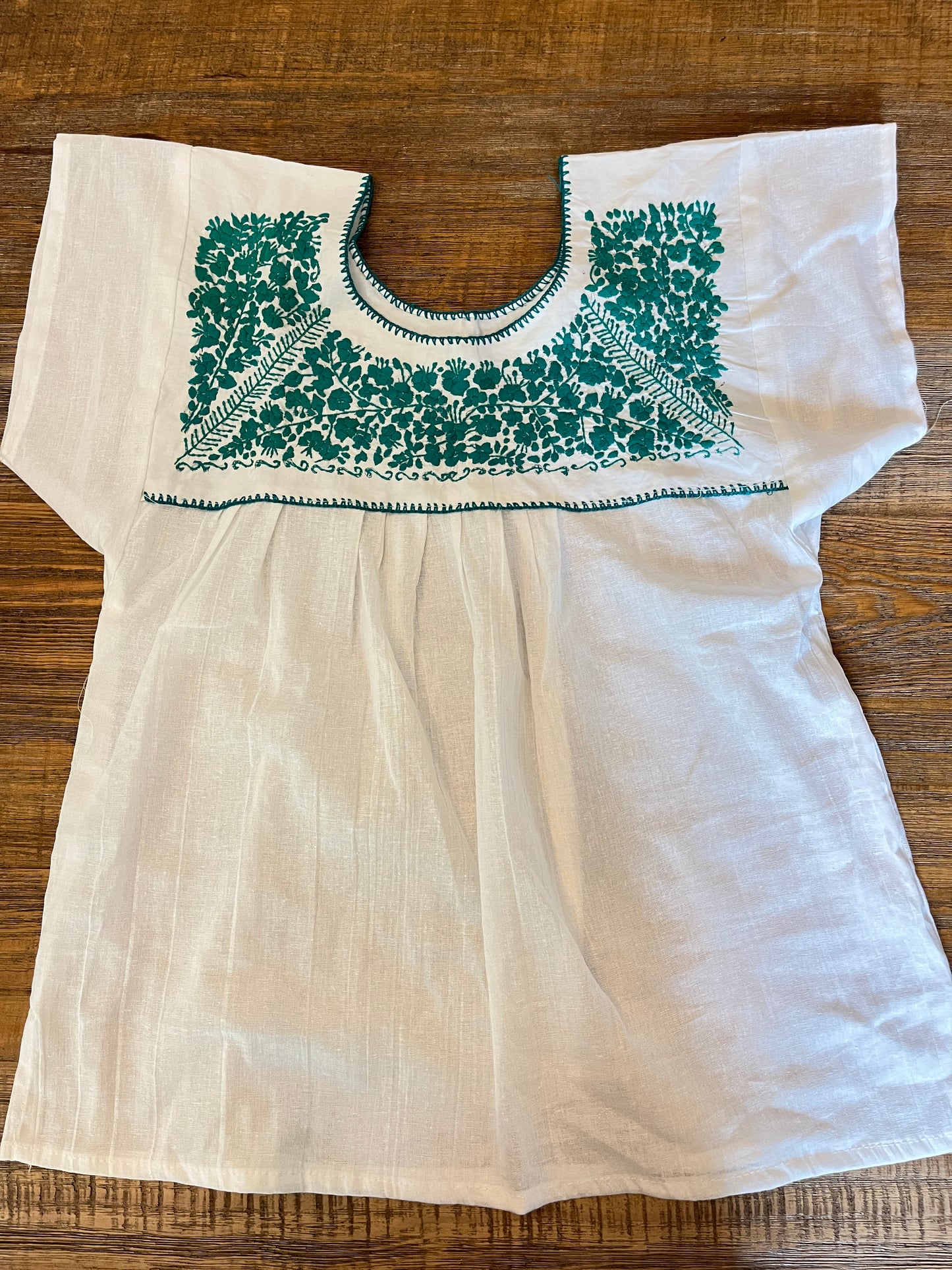 White + Teal Embroidered Blouse Medium