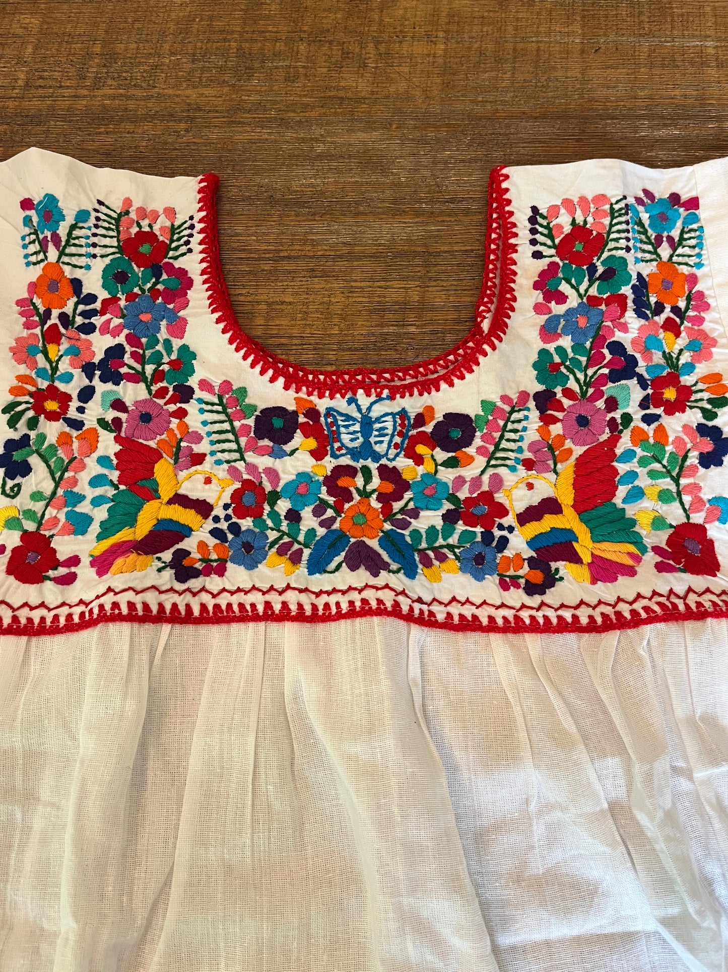 White Multi Color Embroidered Blouse (Red Thread with Butterfly) XS/Small