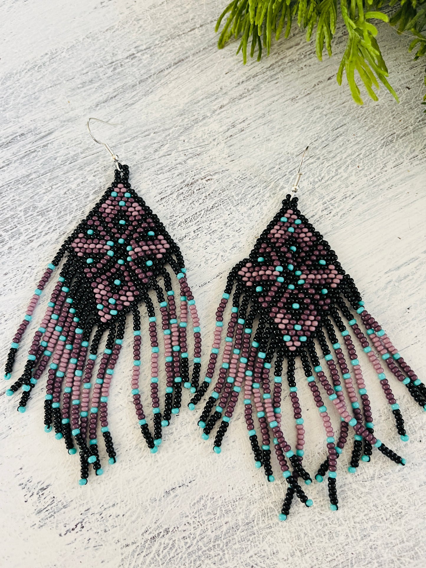 Purple and Black Fringe Earrings