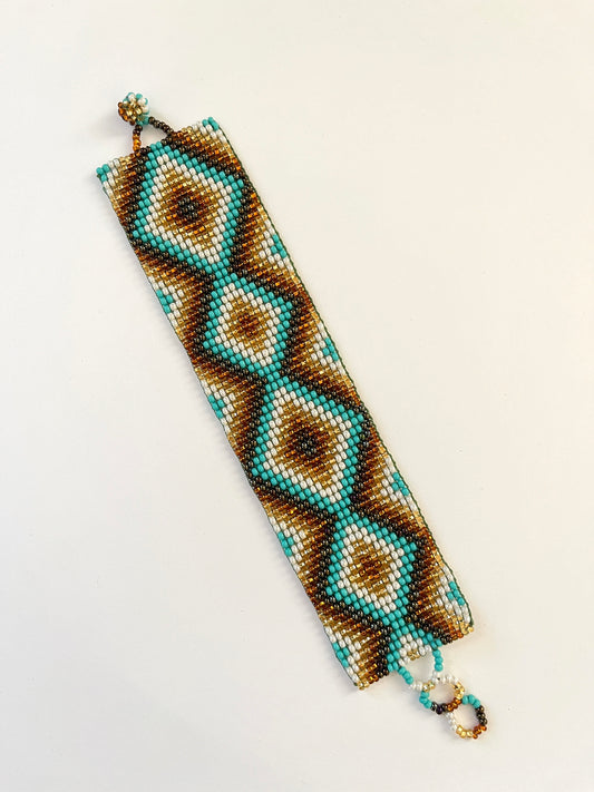 Bronze + Turquoise Geo Beaded Cuff