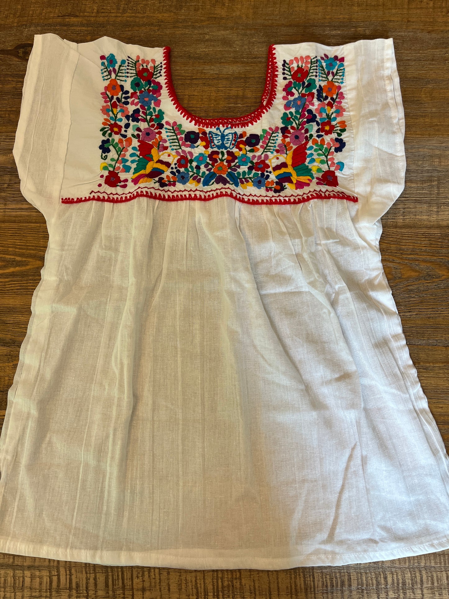 White Multi Color Embroidered Blouse (Red Thread with Butterfly) XS/Small