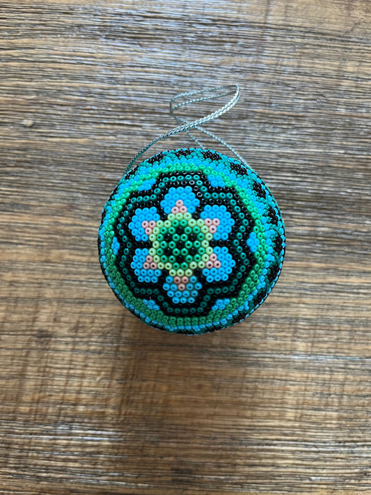 Teal Wixárika Beaded Ornament