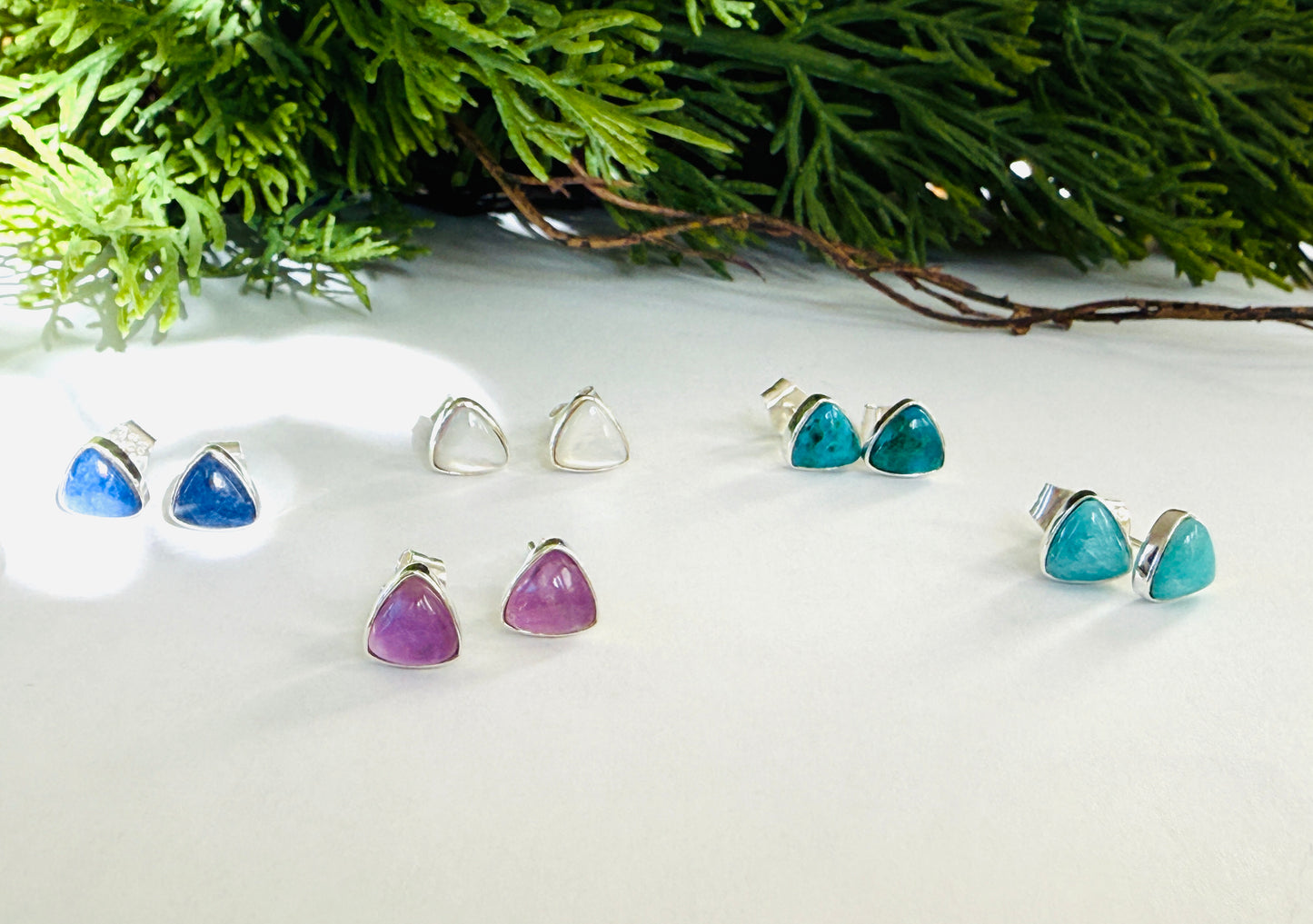 Sterling Silver Triangle Studs (5 colors)