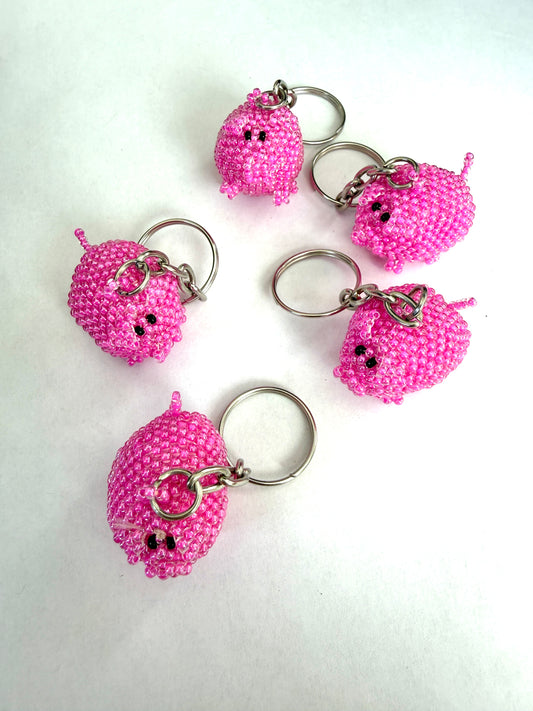 Pink Pig Beaded Keychains
