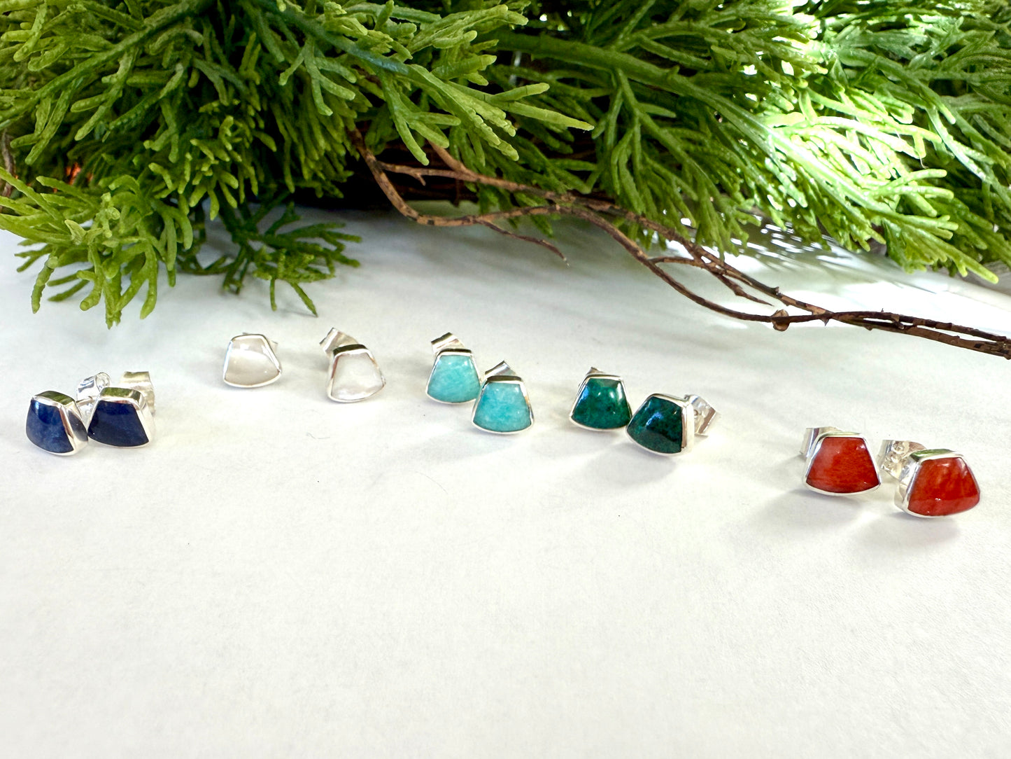 Sterling Silver Trapezoid Studs (5 colors)