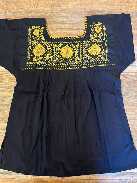 Black and Mustard Flower Blouse (M/L)