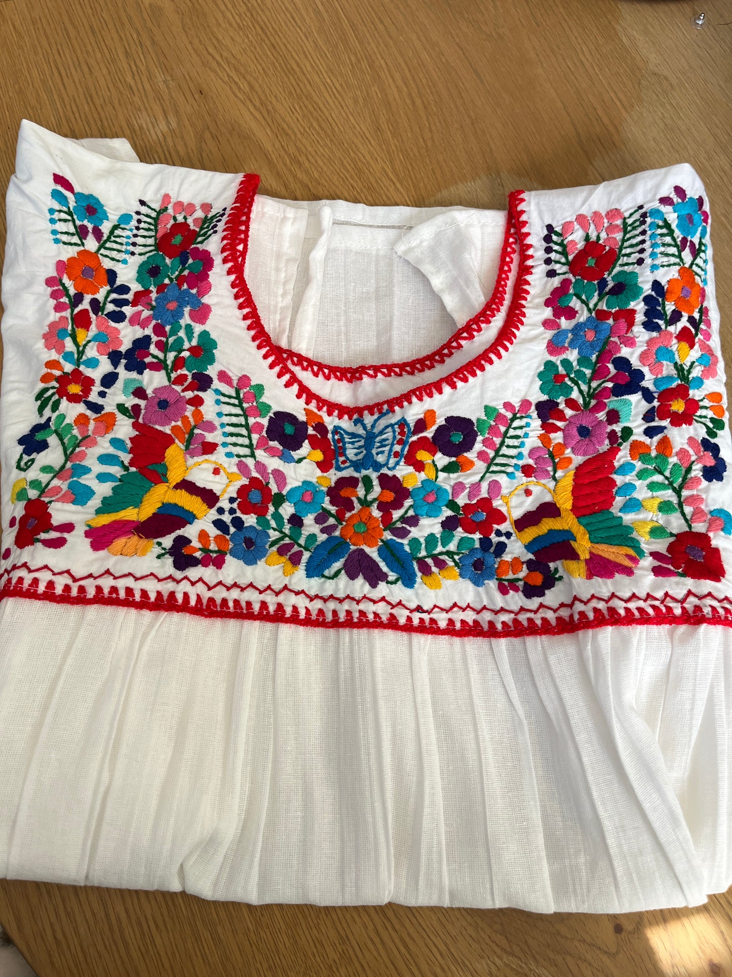 White Multi Color Embroidered Blouse (Red Thread with Butterfly) XS/Small