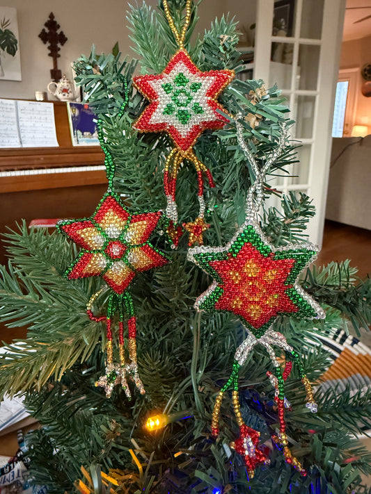 Holiday Multicolor Beaded Star with Tassel Ornament