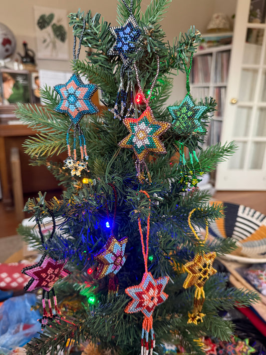 Multicolor Beaded Star with Tassel Ornament