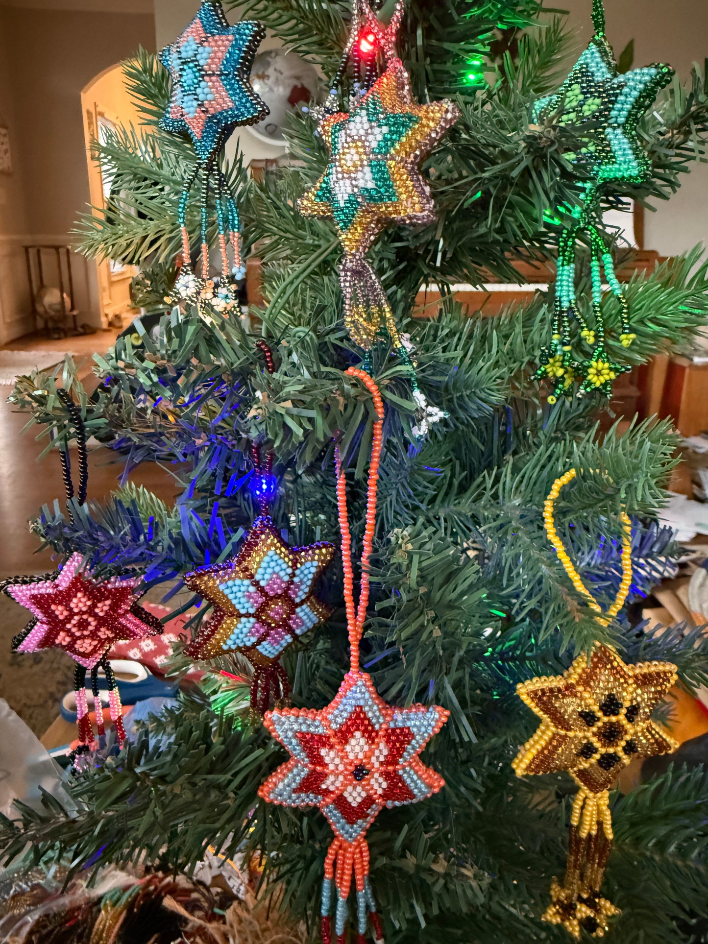 Multicolor Beaded Star with Tassel Ornament