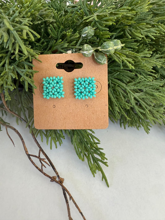 Square Beaded Stud Earrings