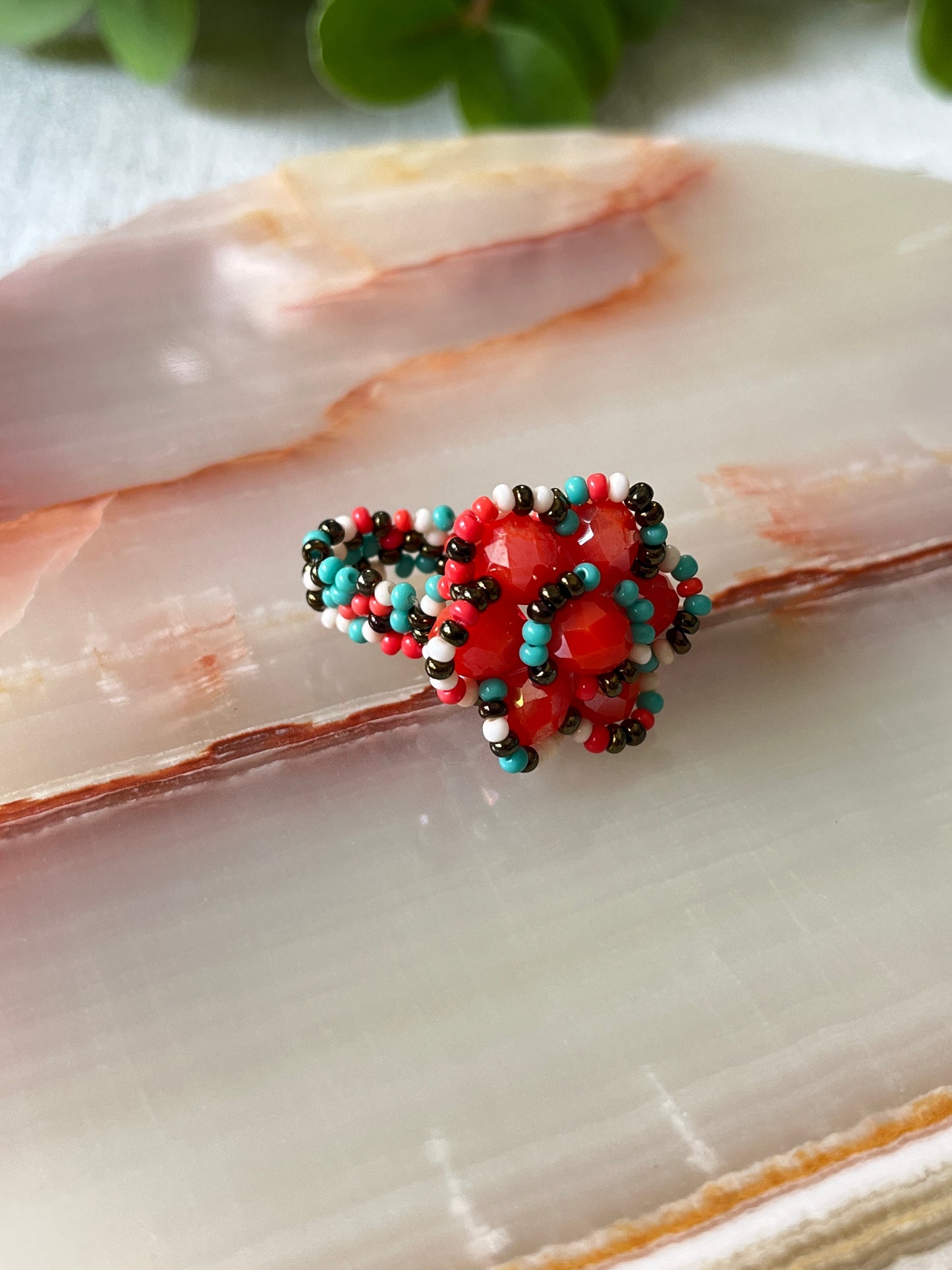 Luisa Coral Flower Bead Ring