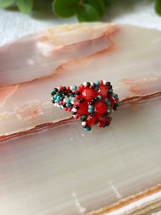 Luisa Coral Flower Bead Ring