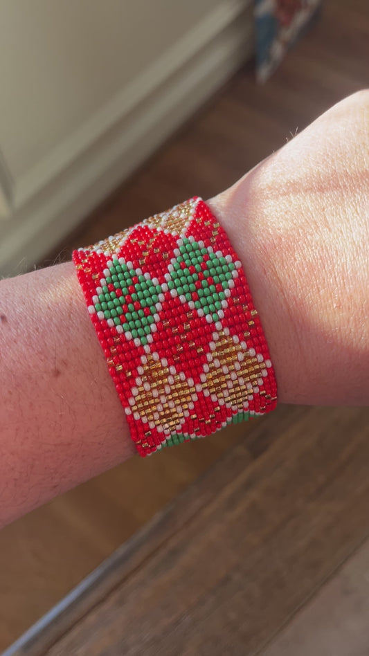 Beaded Holiday Argyle Cuff