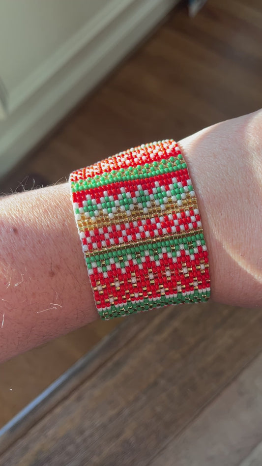 Holiday Beaded Striped Cuff